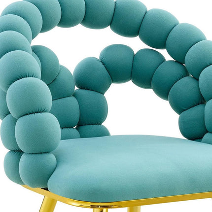 Set of Two Teal Blue and Gold Velvet Dining Side Chairs