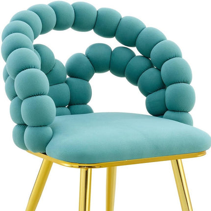 Set of Two Teal Blue and Gold Velvet Dining Side Chairs