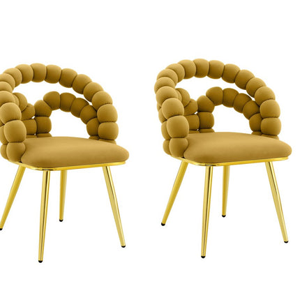 Set of Two Yellow and Gold Velvet Dining Side Chairs