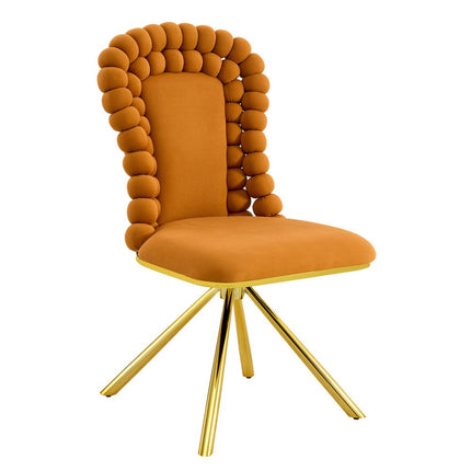 Set of Two Orange and Gold Velvet Dining Side Chairs