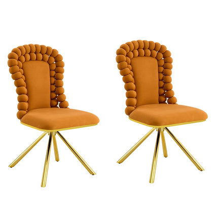 Set of Two Orange and Gold Velvet Dining Side Chairs