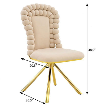 Set of Two Beige and Gold Velvet Dining Side Chairs