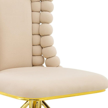 Set of Two Beige and Gold Velvet Dining Side Chairs