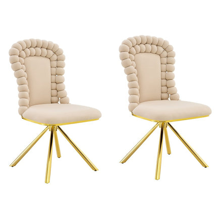 Set of Two Beige and Gold Velvet Dining Side Chairs
