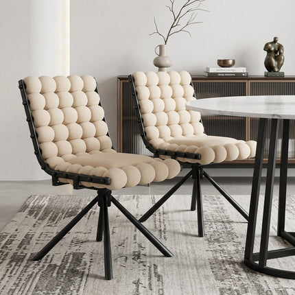 Set of Two Beige and Black Velvet Dining Side Chairs