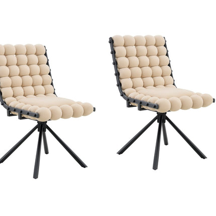 Set of Two Beige and Black Velvet Dining Side Chairs