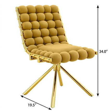 Set of Two Yellow and Gold Velvet Dining Side Chairs