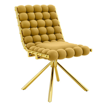 Set of Two Yellow and Gold Velvet Dining Side Chairs