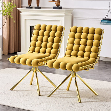 Set of Two Yellow and Gold Velvet Dining Side Chairs