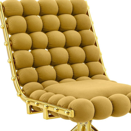 Set of Two Yellow and Gold Velvet Dining Side Chairs