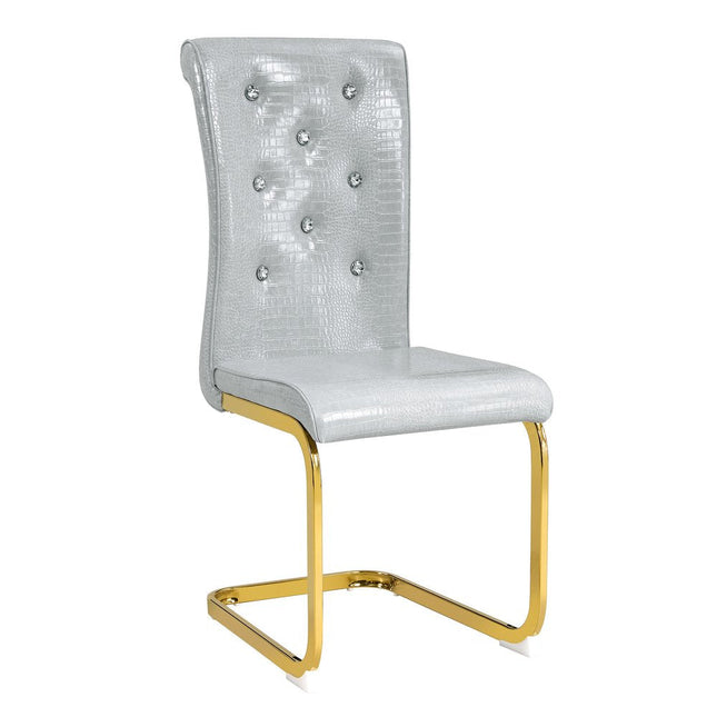 Set of Four Gray and Gold Faux Leather Dining Side Chairs HomeRoots