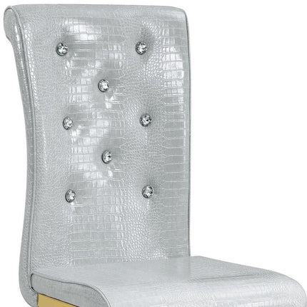 Set of Four Gray and Gold Faux Leather Dining Side Chairs