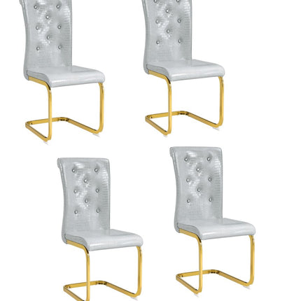 Set of Four Gray and Gold Faux Leather Dining Side Chairs