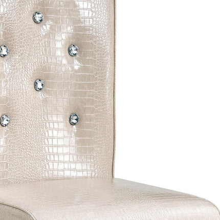 Set of Four Beige and Silver Faux Leather Dining Side Chairs