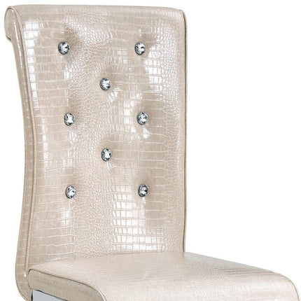Set of Four Beige and Silver Faux Leather Dining Side Chairs