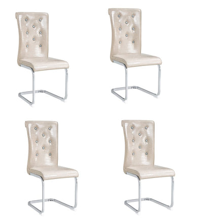Set of Four Beige and Silver Faux Leather Dining Side Chairs