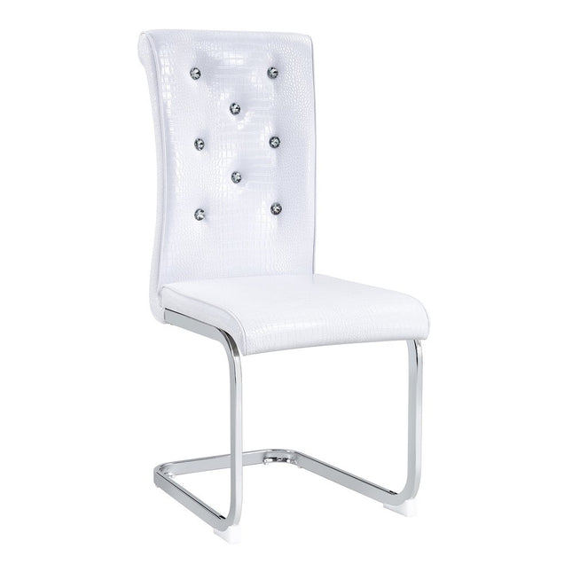 Set of Four White and Silver Faux Leather Dining Side Chairs HomeRoots
