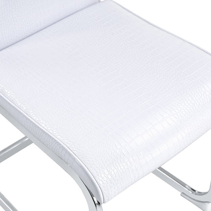 Set of Four White and Silver Faux Leather Dining Side Chairs