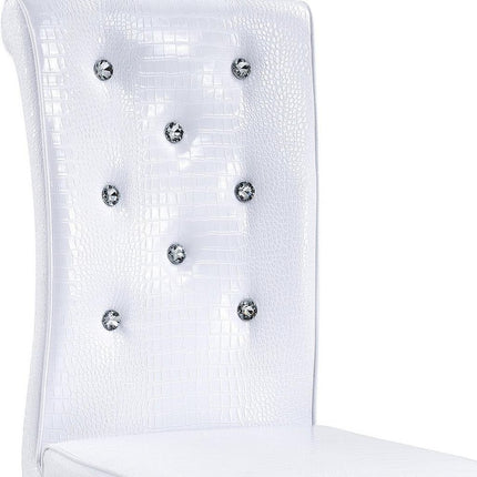 Set of Four White and Silver Faux Leather Dining Side Chairs