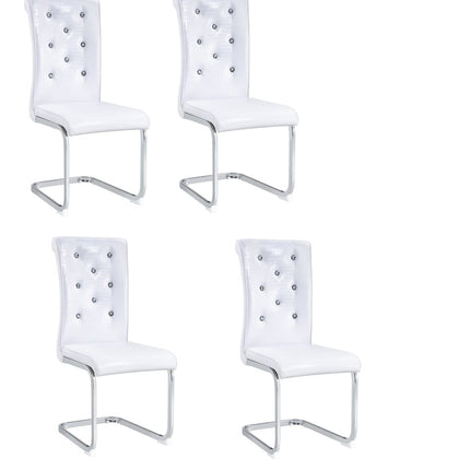 Set of Four White and Silver Faux Leather Dining Side Chairs