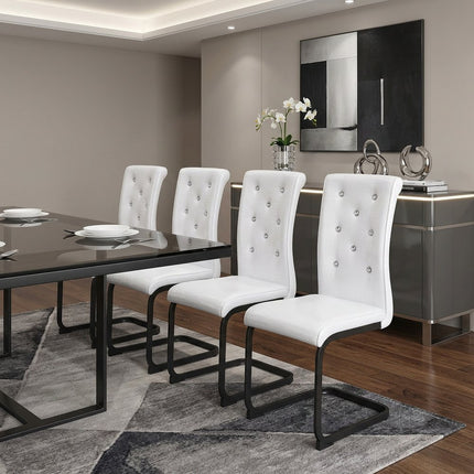 Set of Four White and Black Faux Leather Dining Side Chairs