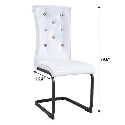Set of Four White and Black Faux Leather Dining Side Chairs