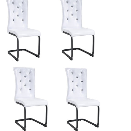 Set of Four White and Black Faux Leather Dining Side Chairs