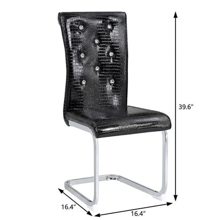 Set of Four Black and Silver Faux Leather Dining Side Chairs