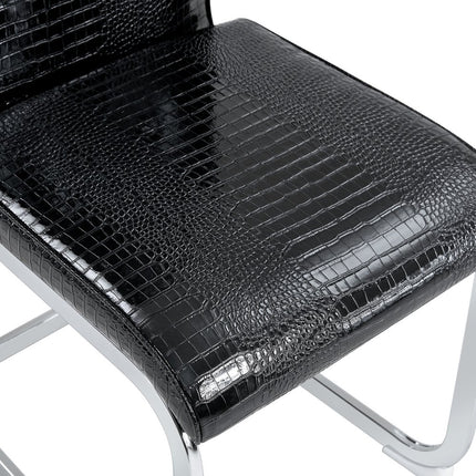 Set of Four Black and Silver Faux Leather Dining Side Chairs