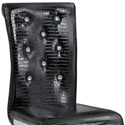 Set of Four Black and Silver Faux Leather Dining Side Chairs