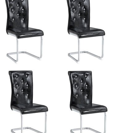 Set of Four Black and Silver Faux Leather Dining Side Chairs