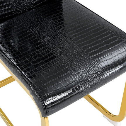 Set of Four Black and Gold Faux Leather Dining Side Chairs