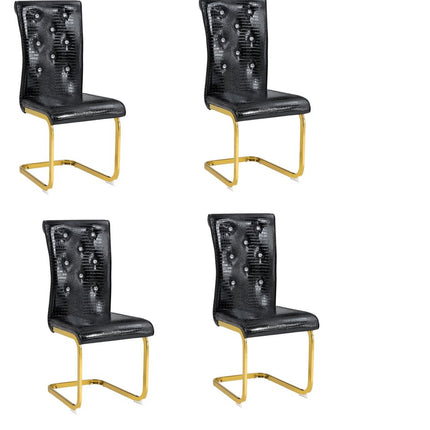Set of Four Black and Gold Faux Leather Dining Side Chairs