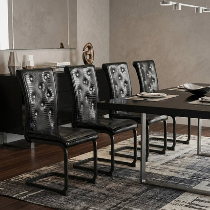 Set of Four Black Faux Leather Dining Side Chairs