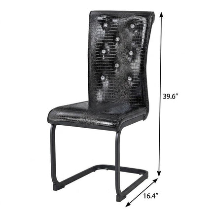 Set of Four Black Faux Leather Dining Side Chairs