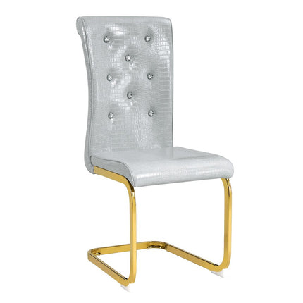 Set of Two Gray and Gold Faux Leather Dining Side Chairs