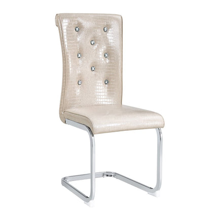 Set of Two Beige and Silver Faux Leather Dining Side Chairs