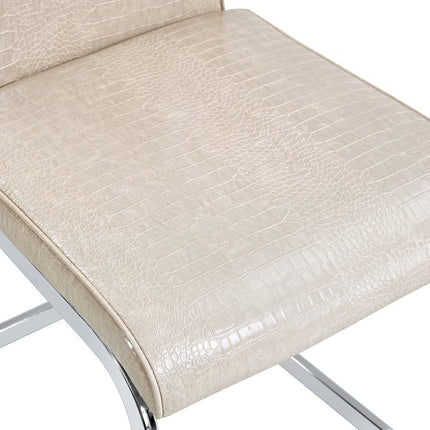 Set of Two Beige and Silver Faux Leather Dining Side Chairs