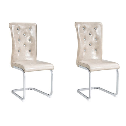Set of Two Beige and Silver Faux Leather Dining Side Chairs