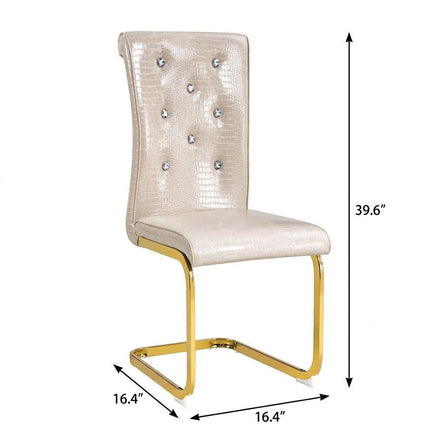 Set of Two Beige and Gold Faux Leather Dining Side Chairs