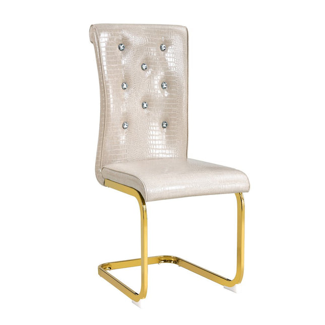 Set of Two Beige and Gold Faux Leather Dining Side Chairs HomeRoots