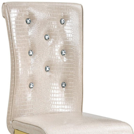 Set of Two Beige and Gold Faux Leather Dining Side Chairs