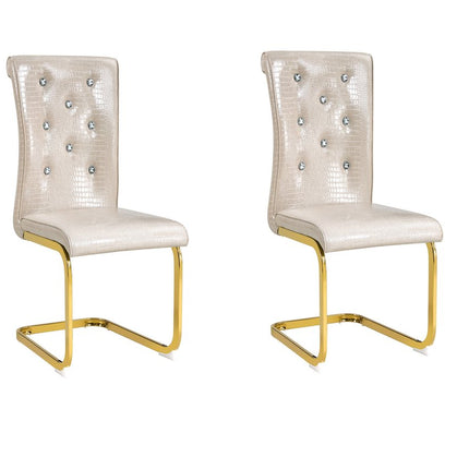 Set of Two Beige and Gold Faux Leather Dining Side Chairs