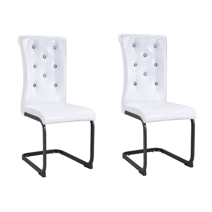 Set of Two White and Black Faux Leather Dining Side Chairs