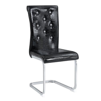 Set of Two Black and Silver Faux Leather Dining Side Chairs