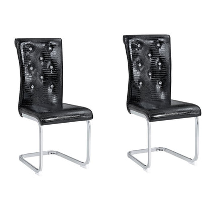 Set of Two Black and Silver Faux Leather Dining Side Chairs