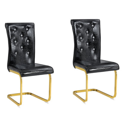 Set of Two Black and Gold Faux Leather Dining Side Chairs