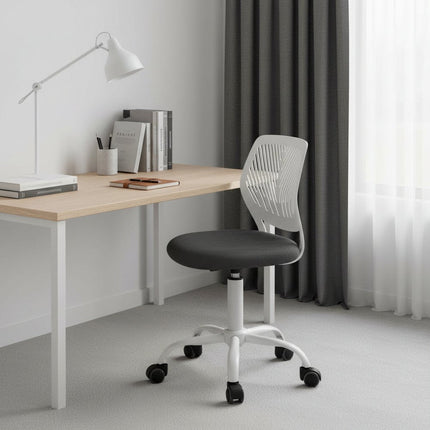 Gray and White Adjustable Height Swivel Rolling Office Chair HomeRoots