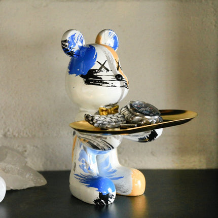 8" White And Blue Resin Statue