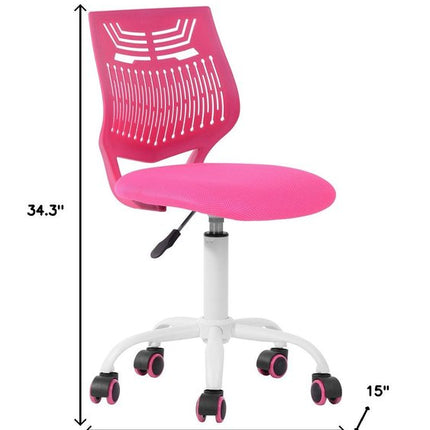 Fuchsia and White Adjustable Height Swivel Rolling Office Chair HomeRoots